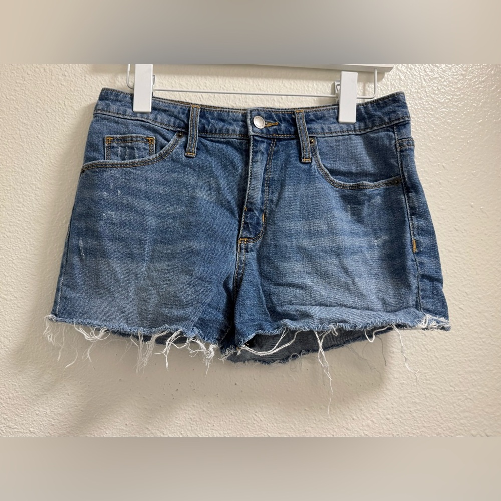 Universal Thread High Rise Shortie Jean Shorts Denim Cut Off Raw Hem Blue 6/28R